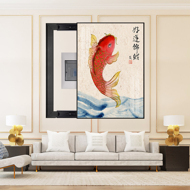 电表箱装饰画竖版新中式配电箱免打孔电闸箱总开关盒遮挡墙画挂画