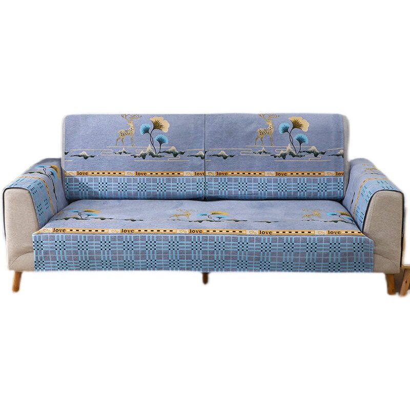 四季通用雪尼尔中式防滑组合沙发垫布定做简约全包贵妃床坐垫套罩