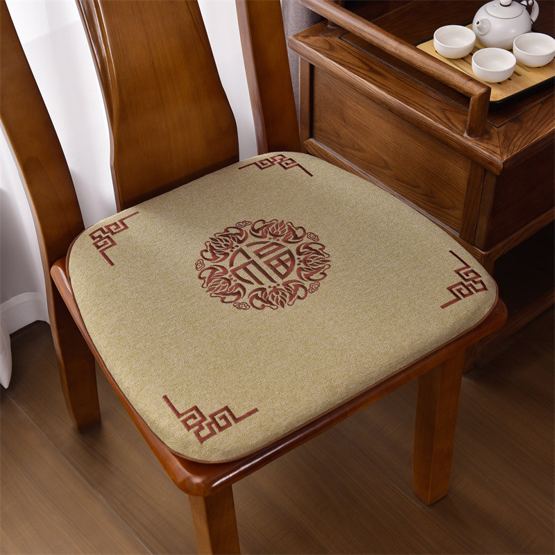 中式椅子垫亚麻餐桌饭桌坐垫实木凳子座垫四季通用防滑家用餐椅垫