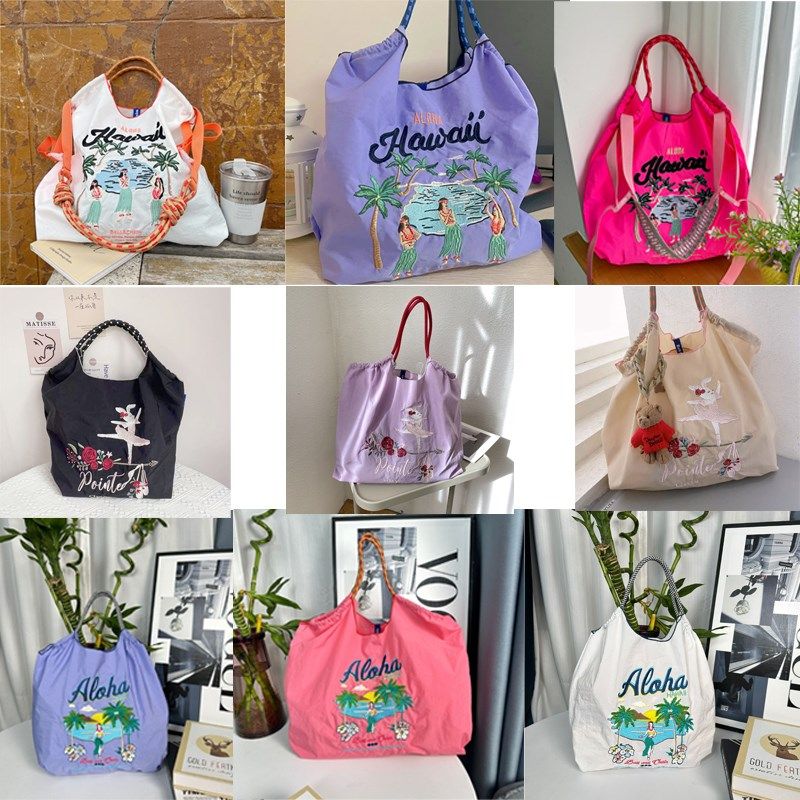 精选女刺绣购物帆布手拎包大容量袋尼龙斜挎可折叠便携手提单肩托