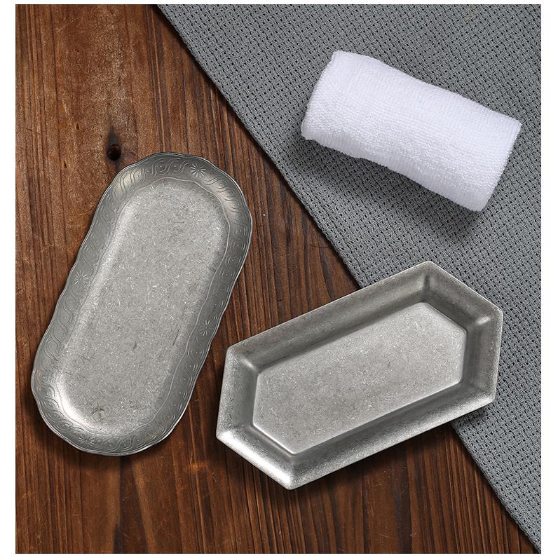 复古不锈钢毛巾盘商用做旧酒店餐厅毛巾托盘小吃盘盘子餐巾架