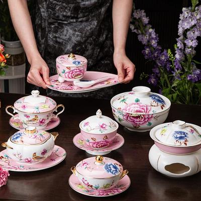 高档炖罐汤盅家用陶瓷双耳炖盅带盖子酒店燕窝碗蒸蛋碗一人份专用