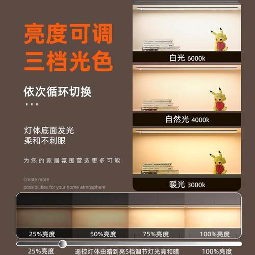 遥控LED整体橱柜灯带充电感应灯酒柜展示柜衣柜走道灯条自粘感应