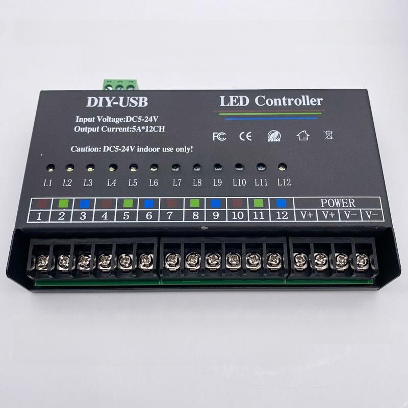 LED单色七彩灯带12路可编程渐变来回跑马控制器12v发光字灯箱24v