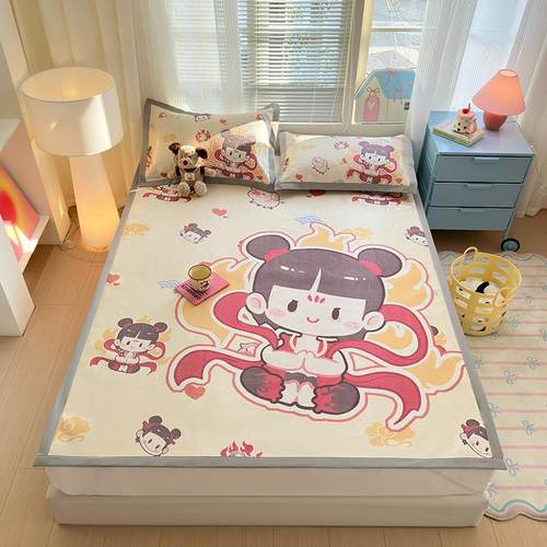 哪咤魔童闹海儿童冰丝凉席卡通空调凉席子可水洗学生宿舍可爱夏凉