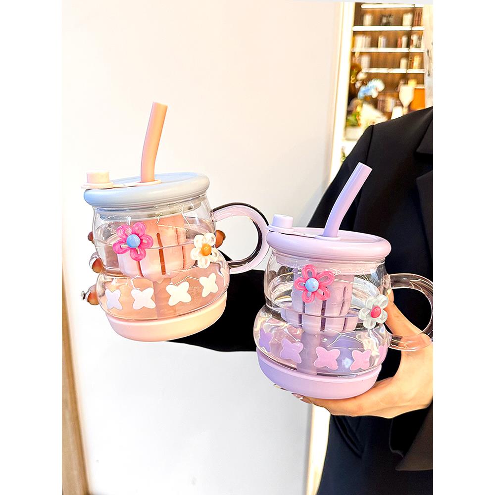 特别好看的玻璃杯带吸管高硼硅耐高温防爆女学生水杯子送朋友礼物