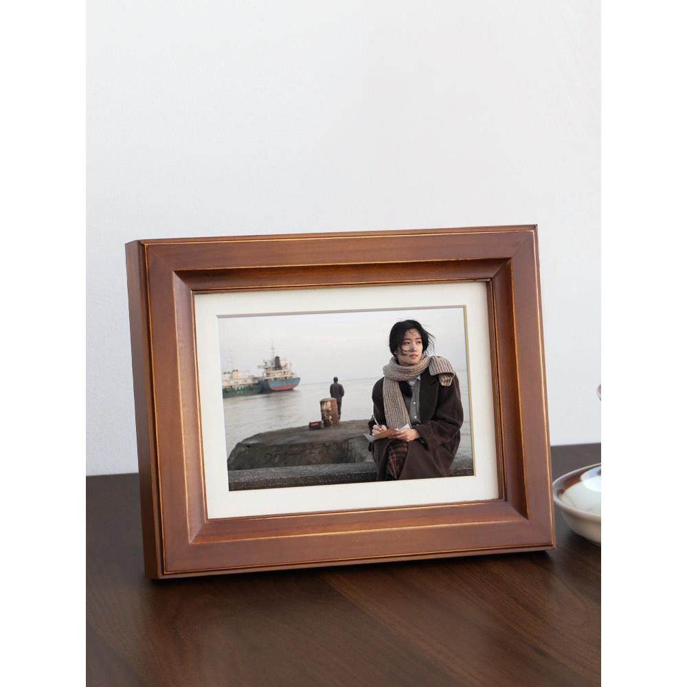 相框摆台高级感定制洗照片做成相册加打印空框复古摆件6寸7寸实木