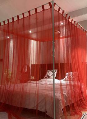 新款大红色婚庆一米宽A类1.35网纱蚊帐家用1.8x2m床1.5纹账穿杆