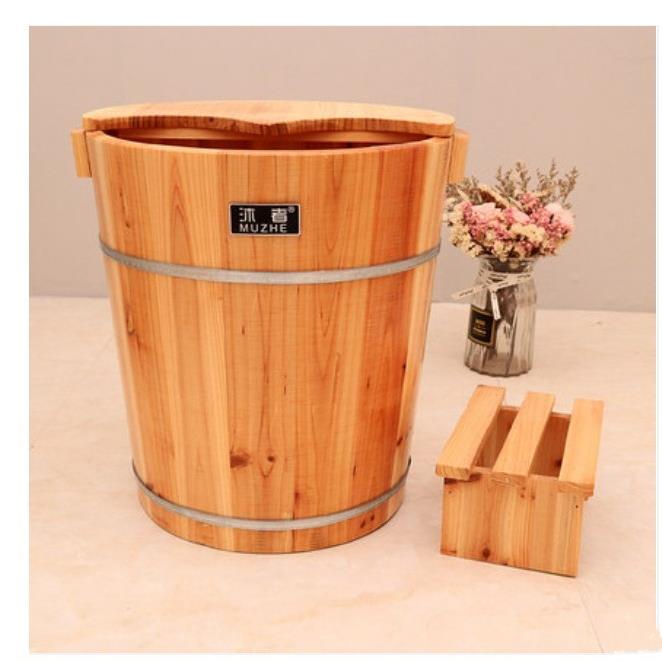 沐者杉木洗脚木桶 泡脚桶 藏药家用木桶熏蒸桶足浴店泡脚木盆40cm