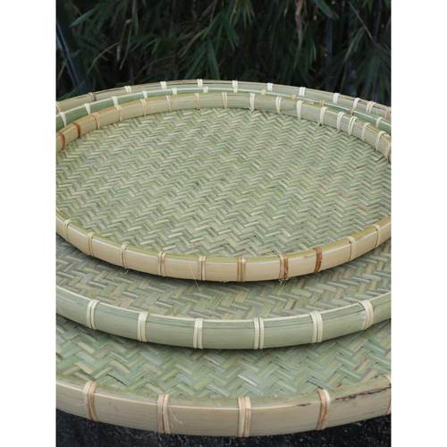 竹编簸箕家用干货晾晒无孔工白簸箕宴藤编平底筛子广西手工筛子