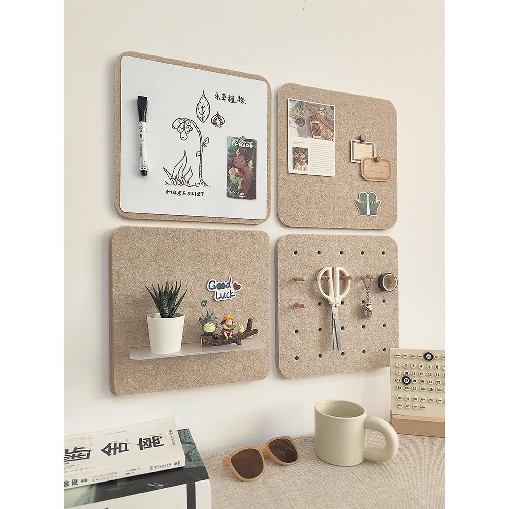 照片墙留言板组合免打孔置物架挂钩幼儿园毛毡墙贴展示板软木板