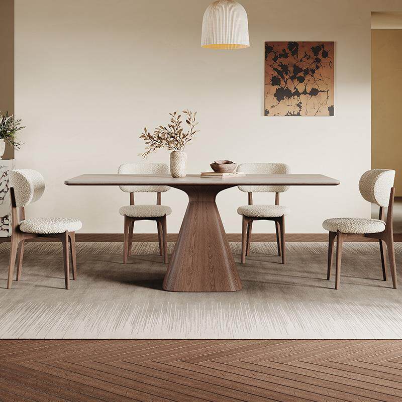 极简岩板餐桌长方形现代简约家用白蜡木胡桃色意式侘寂风实木餐桌