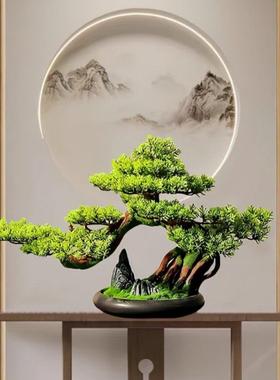 客厅仿真迎客松盆景绿植装饰品家居室内酒店会所茶空间软装摆件