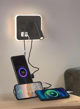 新款卧室创意床头壁灯带无线充酒店床头灯客厅阅读壁灯带USB壁灯