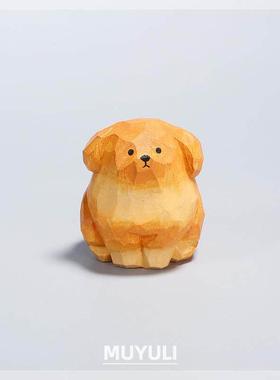 木雕小金毛摆件可爱女生桌面装饰品ins风创意狗狗治愈系礼物女