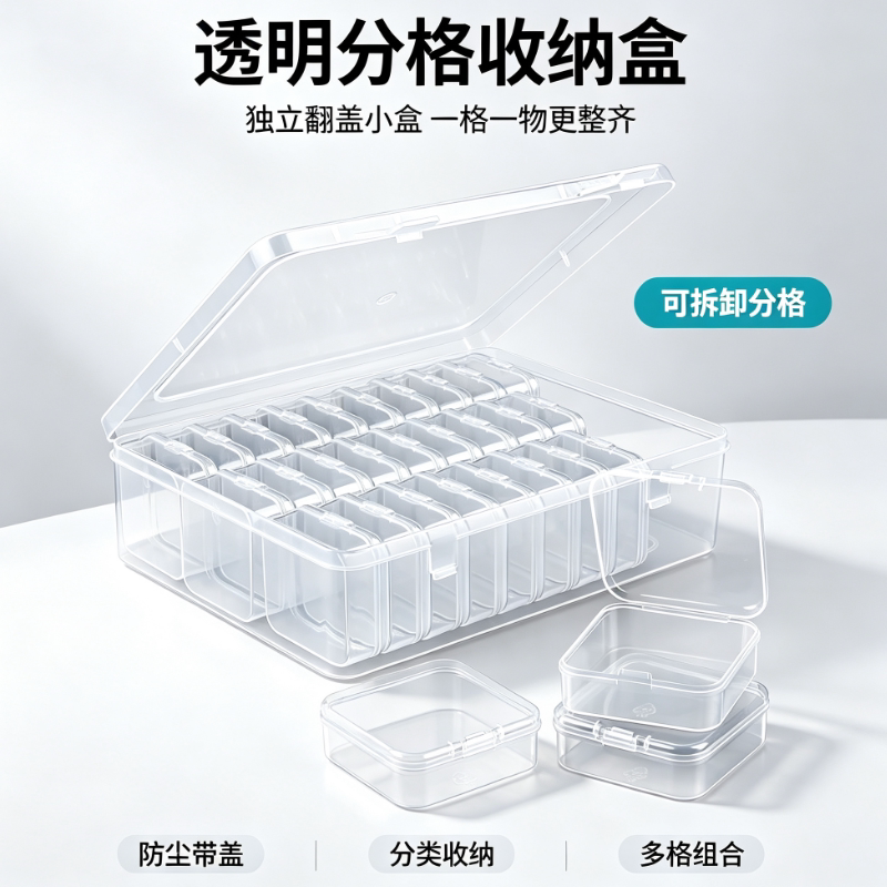 大容量可拆卸分格收纳盒家用首饰耳环美甲钻螺丝渔具配件整理盒子