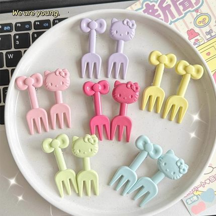 迷你可爱卡通一次性水果叉甜品蛋糕食品叉HelloKitty装饰签不伤嘴