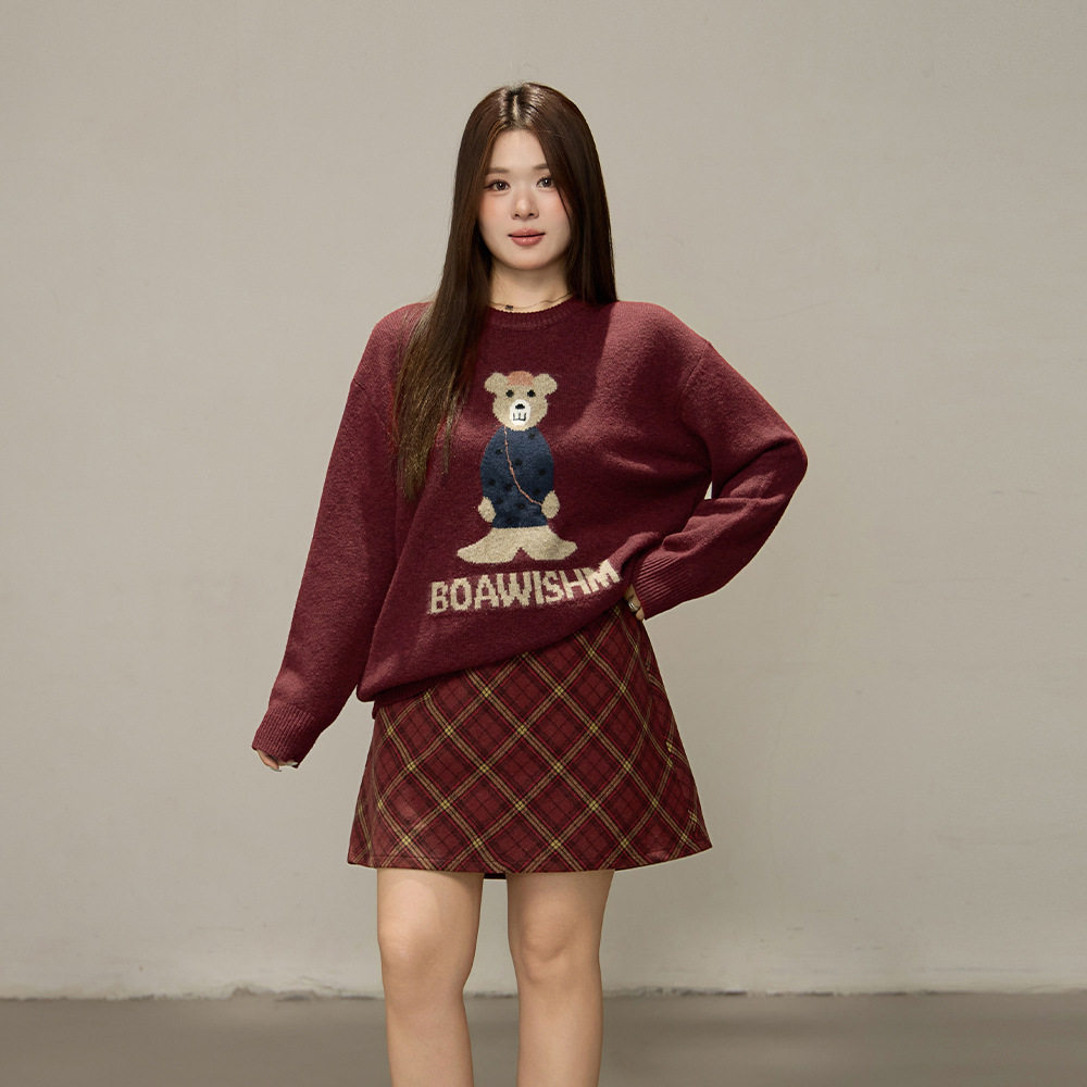 韩系高腰格纹毛呢A字半身裙冬季胖mm大码女装遮肉显瘦裙子66079