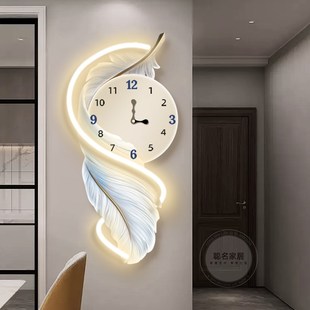 饰画 客厅钟表挂画电视背景墙格珊壁灯画轻奢高级感led发光时钟装