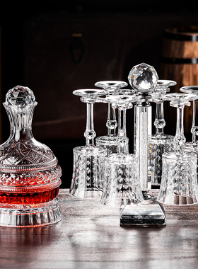 法式轻奢水晶红酒杯高脚杯架倒挂欧式无铅家用旋转带塞醒酒器套装