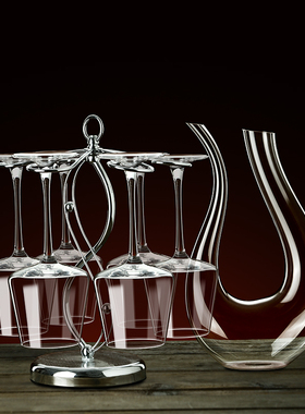 水晶红酒杯轻奢高档家用勃艮第高脚葡萄酒杯醒酒器一体架酒具套装