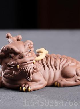 高档招财貔饰貅紫砂摆家件陶瓷居客厅茶桌面茶台茶宠设精品装摆工