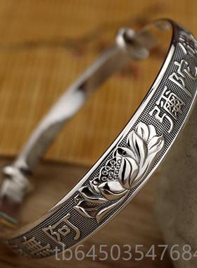 高档南妈无阿弥陀子佛纯银手镯999足银女款荷花银镯送妈