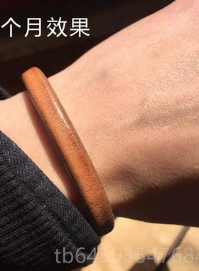 高档一休高桥吾皮郎 进口日本枥革植鞣革木925纯银钩手环手鞍镯