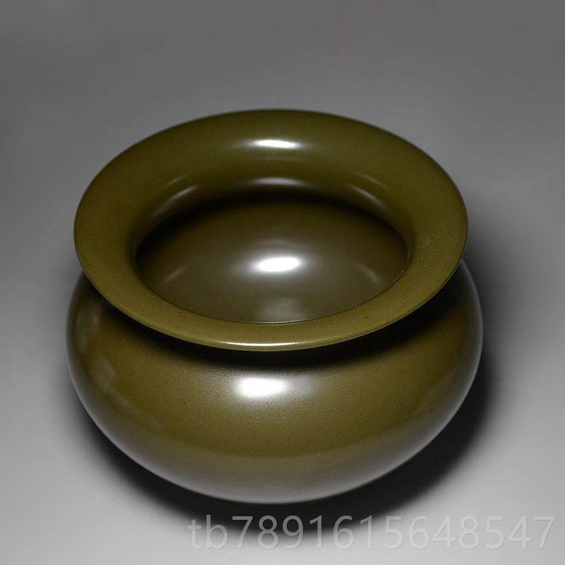 正品大仿古陶瓷线香炉手工单色绿釉渣斗洗佛笔香薰炉居室茶道摆具