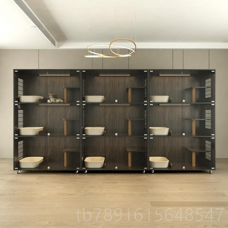 正品猫指喵舍三层猫别墅笼子实木宠物玻璃柜子全景拇繁育定制笼猫