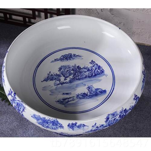 正品上德镇陶瓷鱼缸乌盆假山吸水石盆景景大号特龟大水石盆青花瓷