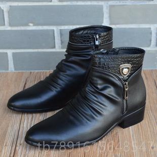 休鞋 正品 男鞋 短靴內增高尖頭皮靴閑時尚 英倫高幫皮靴鞋 男馬士韓版