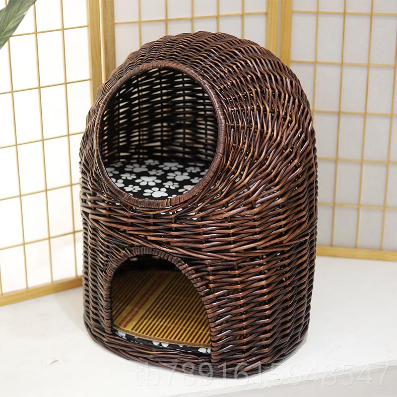 正品藤洗猫编猫窝保暖猫窝柳编猫屋房子别墅小型犬四窝季通用可拆
