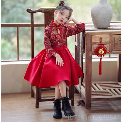正品女童旗袍国潮高端式礼服儿童演出走秀中2022新款服中国风服潮