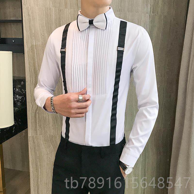 正品带装饰长袖衬衫男女生酒作吧KT背V会所服务员工烫服装免衬衣