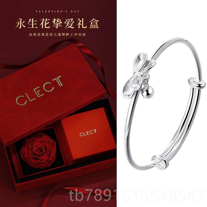 正品clect珂里蝴蝶结手银镯女纯年轻款999足银镯实心银银饰生日礼