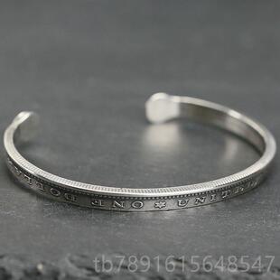 正品牛钝绿精工 NW美国摩根银币款手窄镯松石菊花钉纯9银25男女银