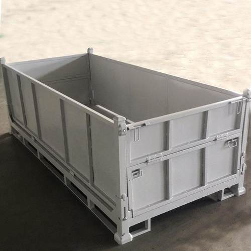 供应传动轴金属包装箱汽车配件物流箱可堆叠折叠式铁板周转箱