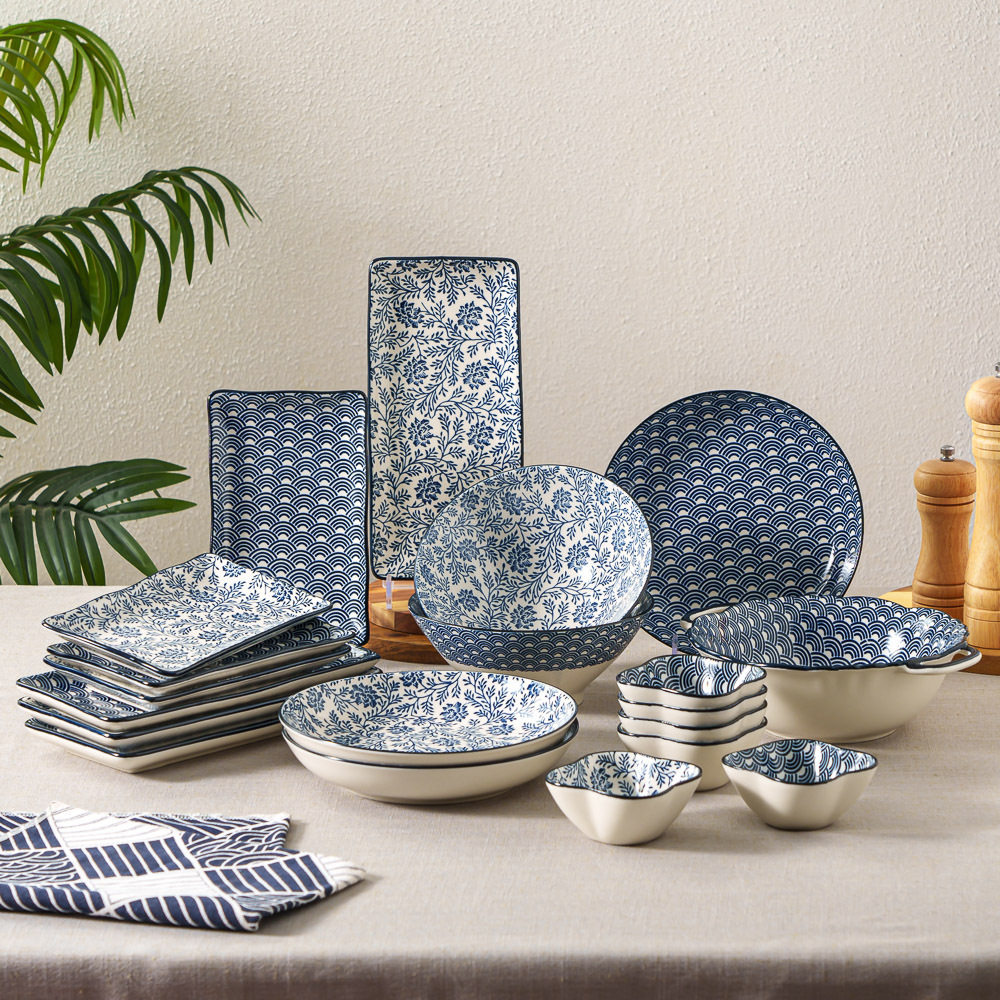 日式釉下彩复古套装组合餐具家用陶瓷饭碗汤碗花边碗双耳防烫面碗,鲜花速递/花卉仿真/绿植园艺,其它园艺用品,淘宝优惠券,粉丝福利购,淘宝优惠卷