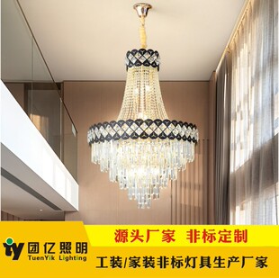 轻奢客厅水晶大吊灯 别墅复式楼梯灯酒店大堂水晶灯 pendent lamp