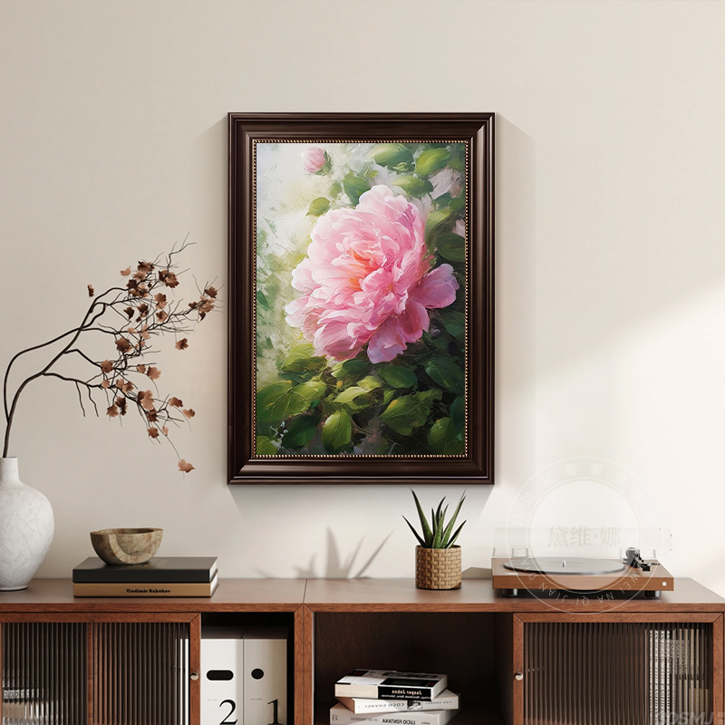 复古餐厅装饰画中古风花卉客厅沙发背景墙挂画玄关斗柜壁画砂岩画图片