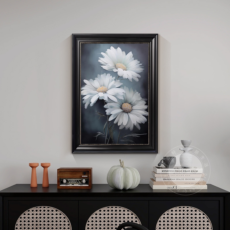 法式复古客厅装饰画高级感油画花卉玄关卧室挂画中古风餐厅砂岩画图片