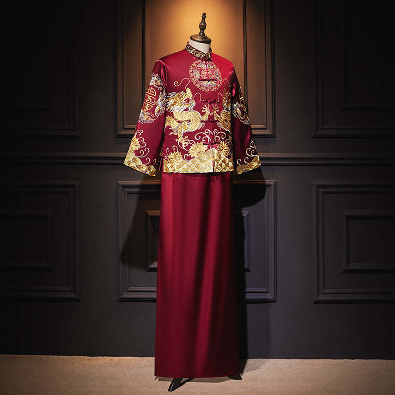 秀禾服男士2021新款中式u婚礼新郎接亲敬酒礼服大码唐装龙凤褂夏