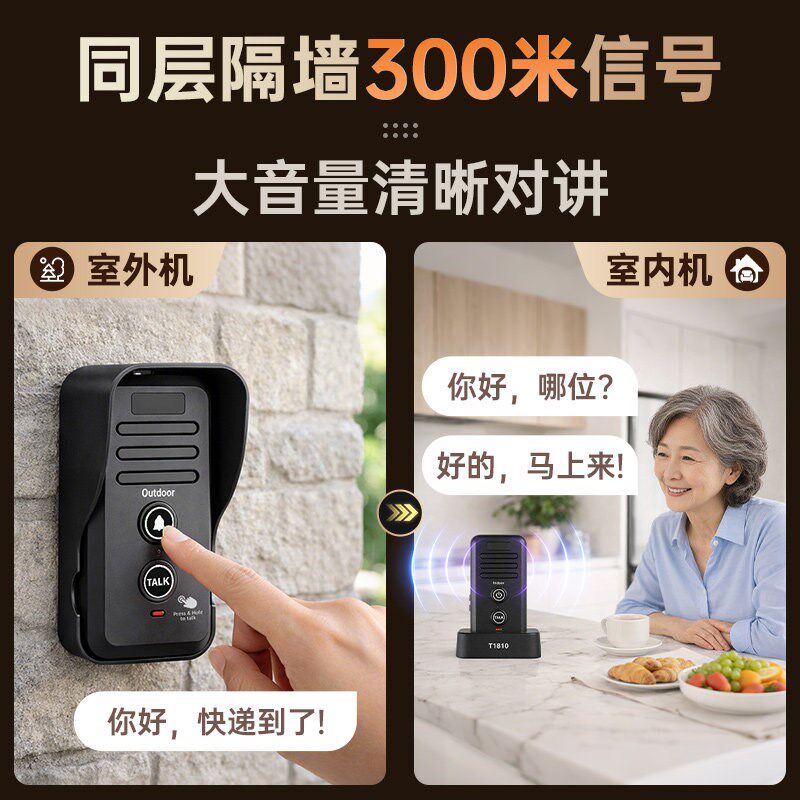家用对讲机老人无线呼叫器s超远距离别墅室内一键语音通话门铃对