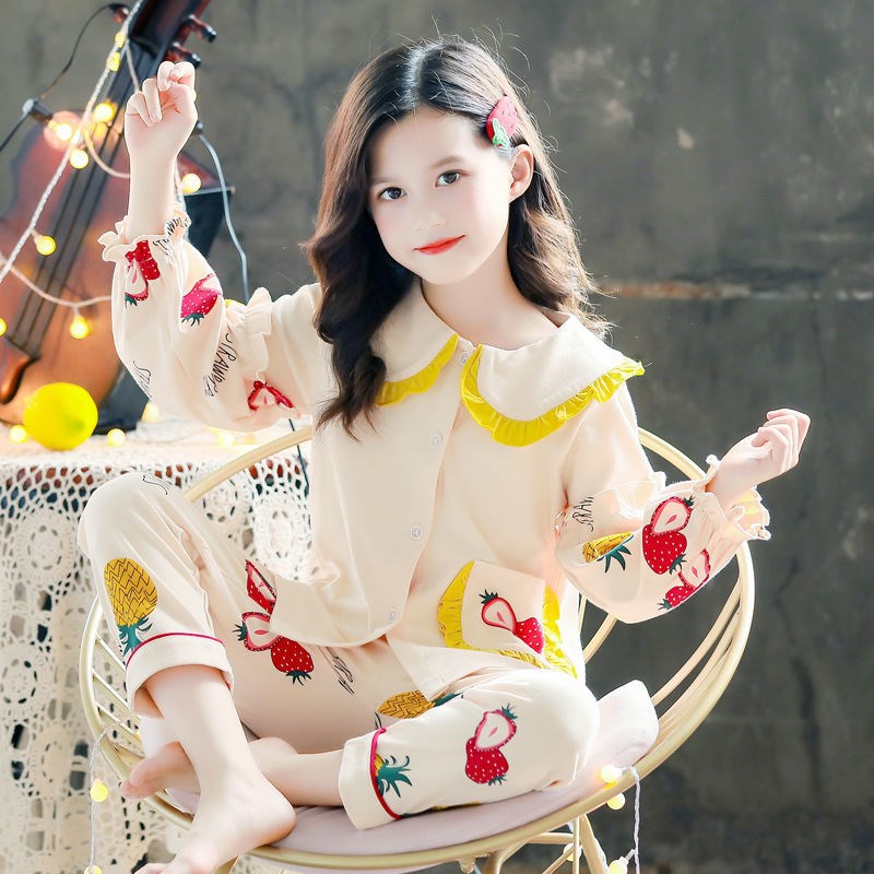 儿童睡衣女童春秋m季长袖薄款卡通中大童小女孩公主家居服套装