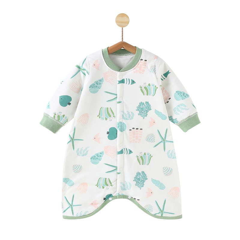 婴儿夹棉睡袍冬季小童睡衣u防踢被加厚长袖男女宝宝连体睡裙保暖