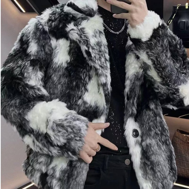 2023新款潮流保暖时尚皮草外套毛绒夹克冬季帅气加厚X棉衣男士大