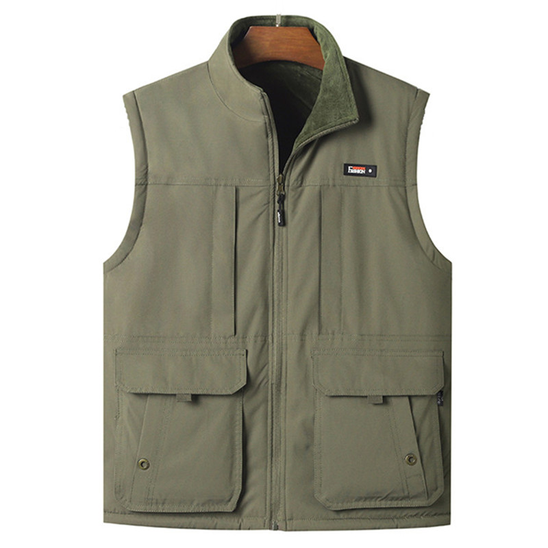 新款中老年马甲男式立领多口袋加绒加厚保暖坎肩背心户.外防寒马