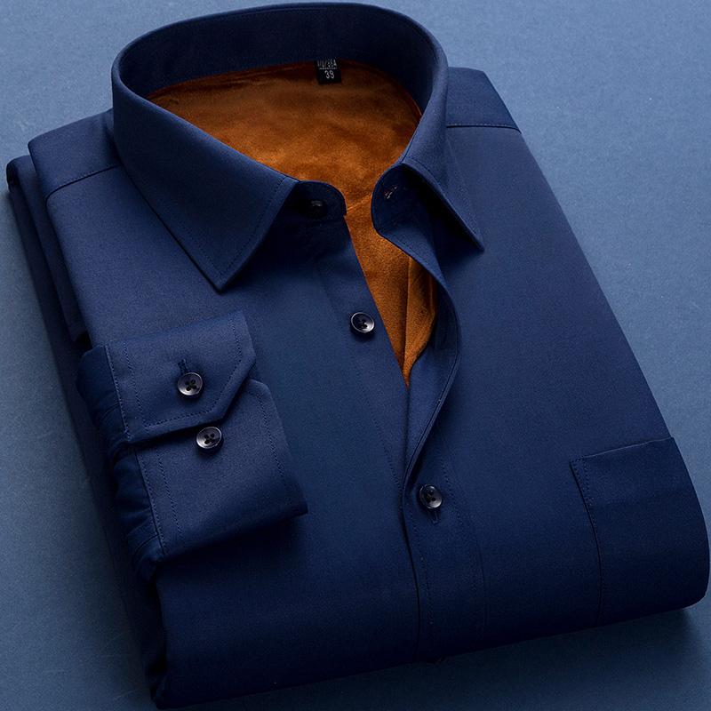 秋冬季加厚加绒保暖衬衫男士商务衬衫男长K袖修身韩版衬衣男寸潮