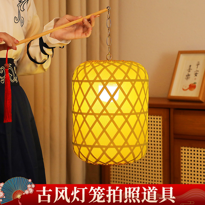 竹编灯笼手提汉服手持物夜景拍照影视道具中式冬R瓜形发光古风灯